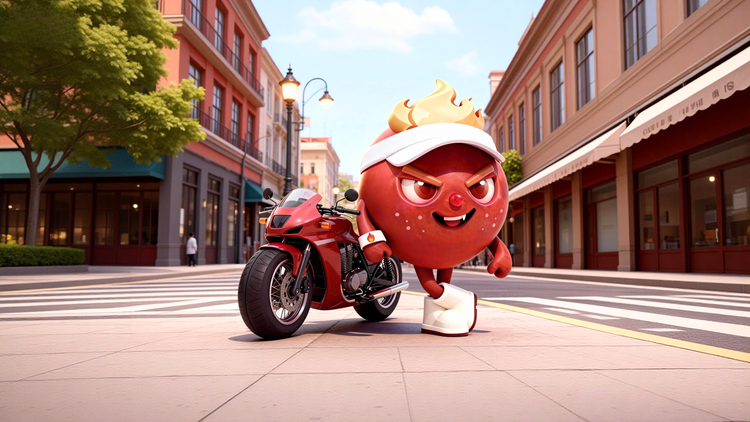 Master Builders collection cover: red smiley character in a white cap resting on a red motorbike in the city