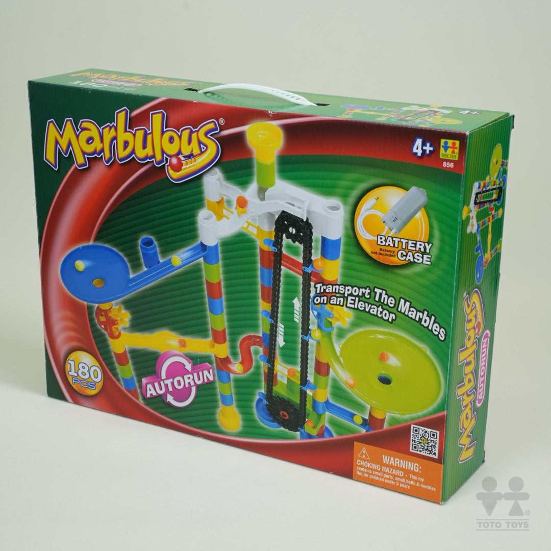 Marbulous AutoRun motorized chain elevator box, 180 pcs with battery case and choking warning label